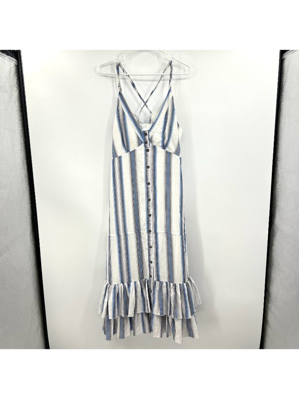 Vacate The Label Striped Flounced Hem Button Front Dress Women's Large